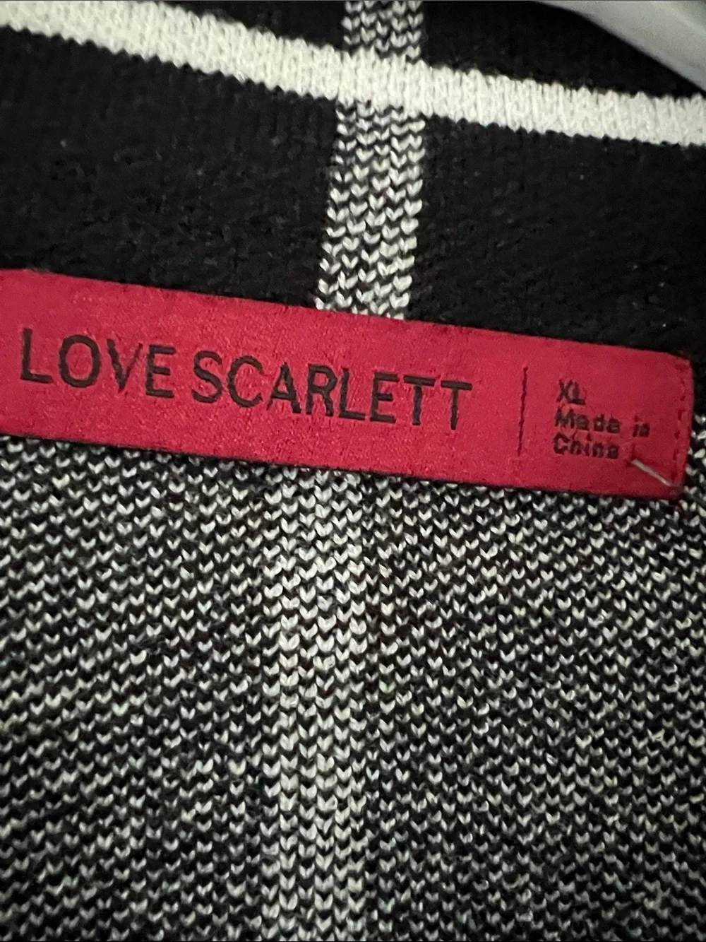 Scarlett Black and White Windowpane Open-Front Trench Coat